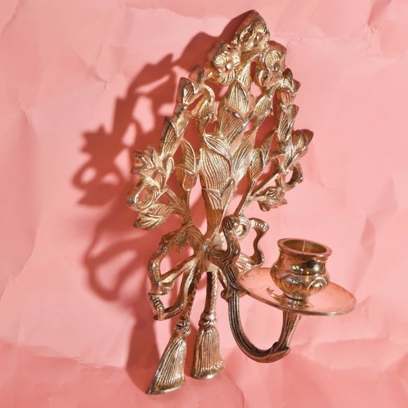 Set of 2 Silver Floral Candle Sconces, Vintage Silver Candle Holder, - Picture 3 of 8